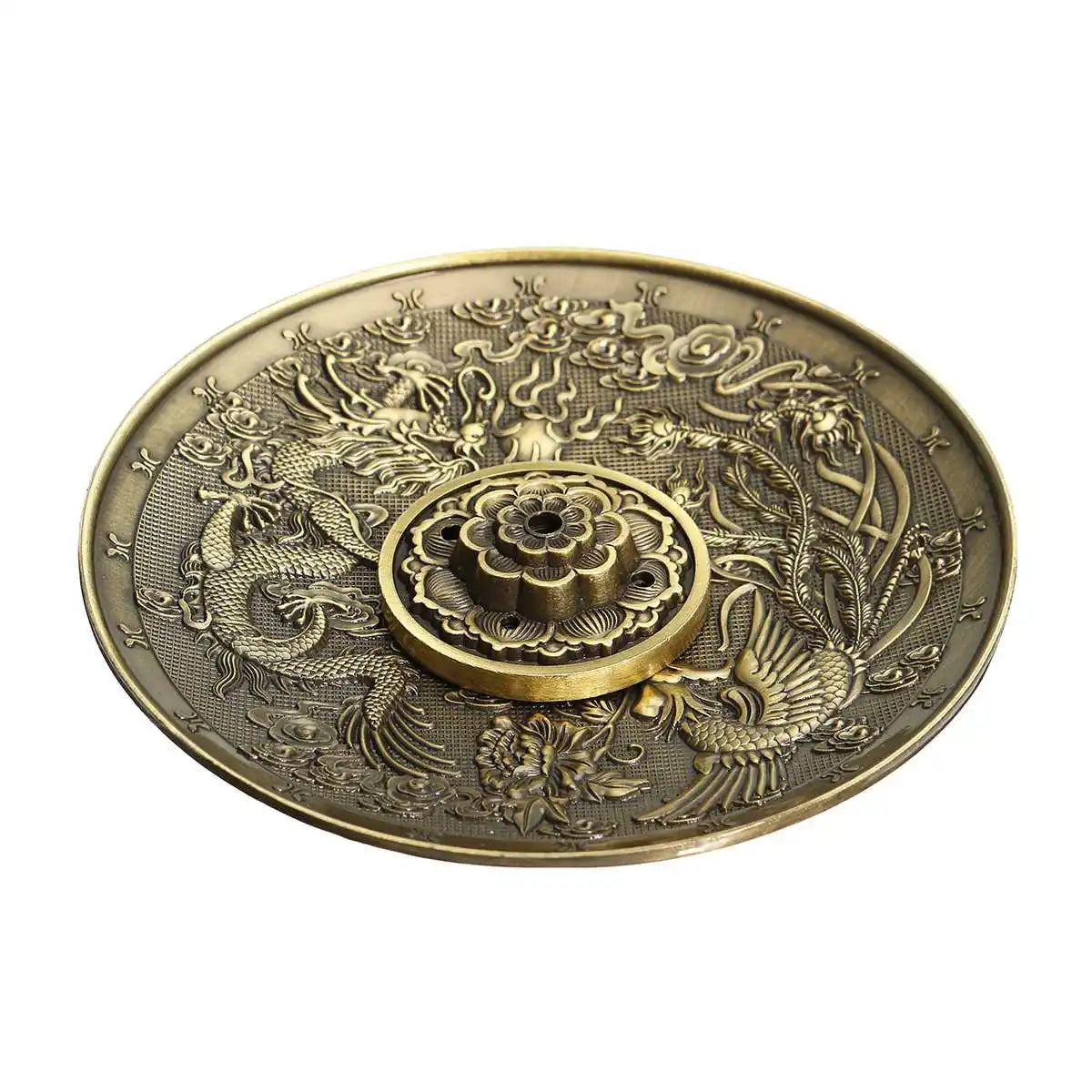 F Retro Incense Holder Metal Dragon and Phoenix Lotus Incense Burners for Incense Sticks Cone Censer Plate Buddhism Home Decor