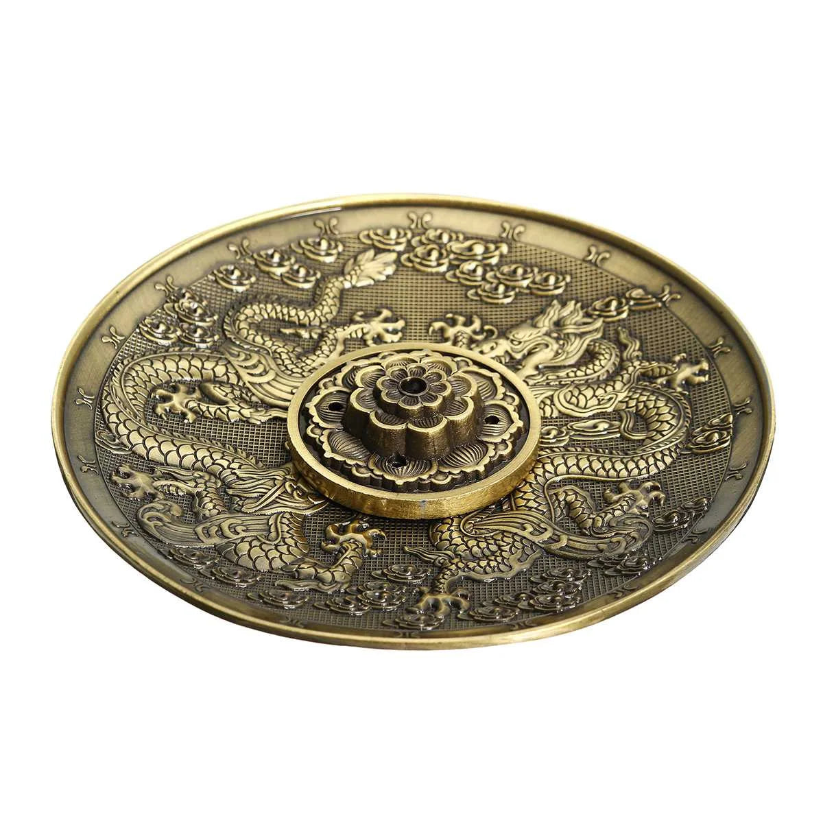 F Retro Incense Holder Metal Dragon and Phoenix Lotus Incense Burners for Incense Sticks Cone Censer Plate Buddhism Home Decor