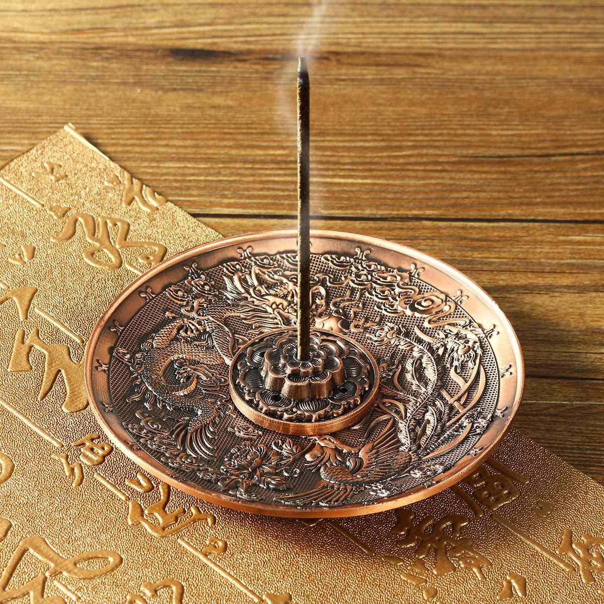 F Retro Incense Holder Metal Dragon and Phoenix Lotus Incense Burners for Incense Sticks Cone Censer Plate Buddhism Home Decor