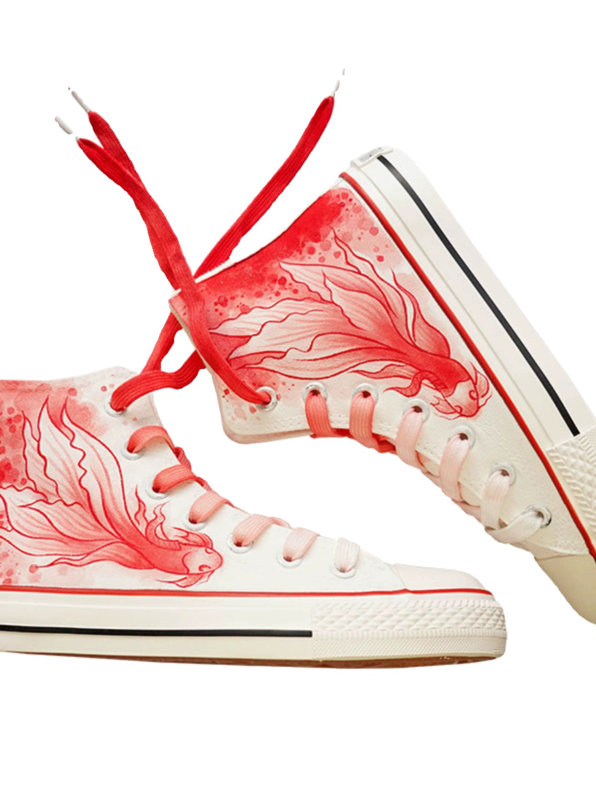 2024 Summer New Arrival High-Top National Style Hand-Painted Canvas Shoes Red Big Fish Chinese Ancient Style Ink Painting Stylish Student Creativity Board Shoes