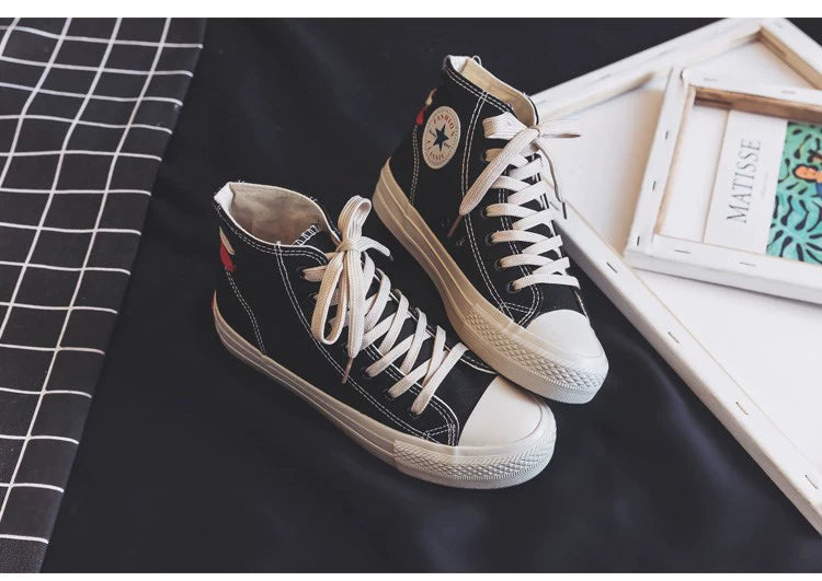 Women's High-Top Canvas Shoes 2024 New Arrival K-style Easiest for Match Retro Student Cloth Shoes Casual Flat Skateboard Shoes