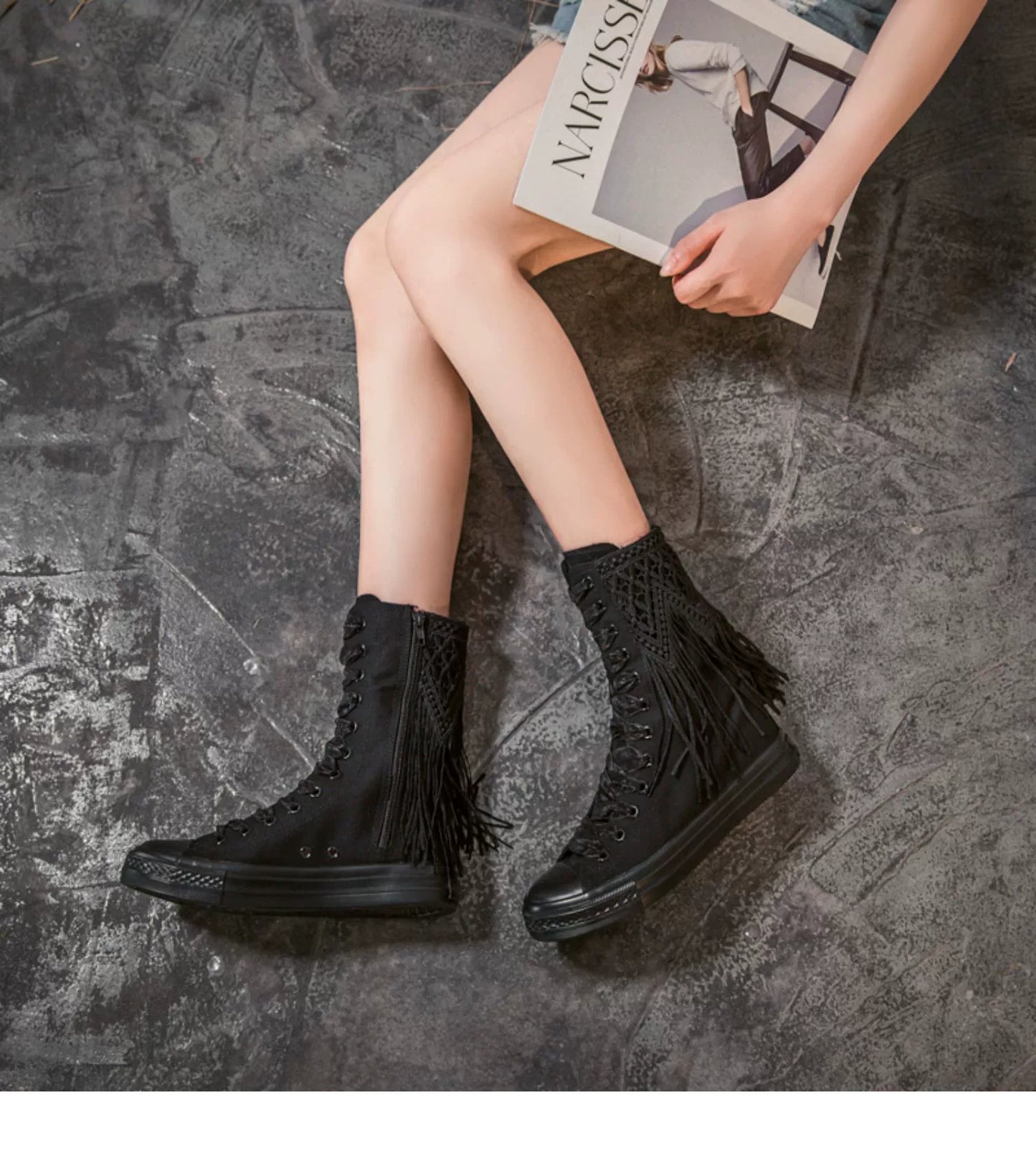 2024 New Arrival Knee Socks Canvas Shoes Casual Short Tube Tassel Zipper Dancing Shoes Canvas Boots Korean Style Women's Shoes Skate Shoes