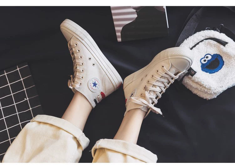 Women's High-Top Canvas Shoes 2024 New Arrival K-style Easiest for Match Retro Student Cloth Shoes Casual Flat Skateboard Shoes