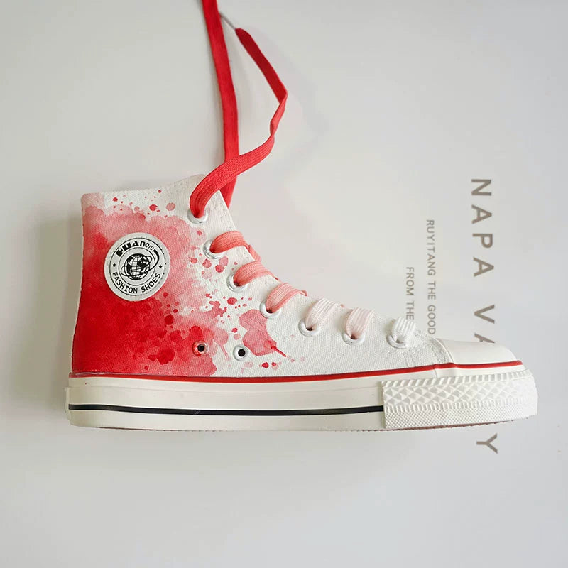 2024 Summer New Arrival High-Top National Style Hand-Painted Canvas Shoes Red Big Fish Chinese Ancient Style Ink Painting Stylish Student Creativity Board Shoes