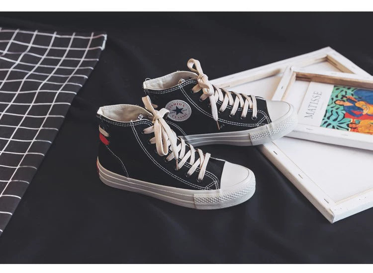 Women's High-Top Canvas Shoes 2024 New Arrival K-style Easiest for Match Retro Student Cloth Shoes Casual Flat Skateboard Shoes