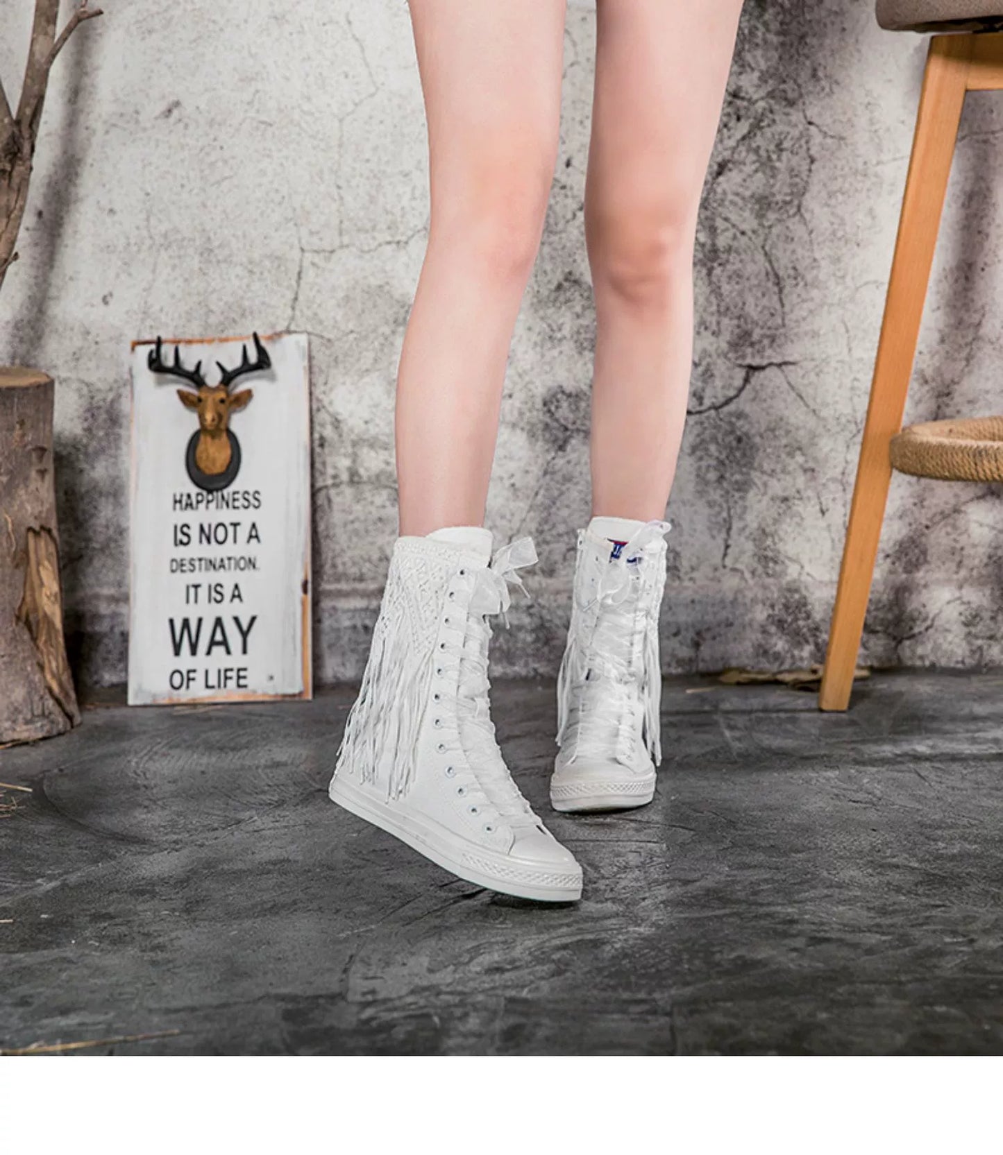 2024 New Arrival Knee Socks Canvas Shoes Casual Short Tube Tassel Zipper Dancing Shoes Canvas Boots Korean Style Women's Shoes Skate Shoes