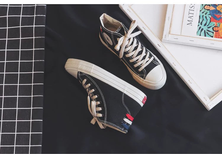 Women's High-Top Canvas Shoes 2024 New Arrival K-style Easiest for Match Retro Student Cloth Shoes Casual Flat Skateboard Shoes