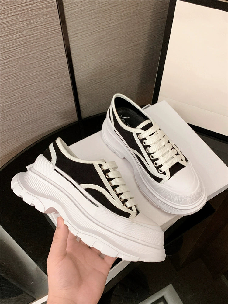 McQueen Canvas Shoes for Women 2024 Summer New Arrival Platform Shoes Thick Sole Heightened Easy Wear Shoes Women Casual Sports Dad Shoes