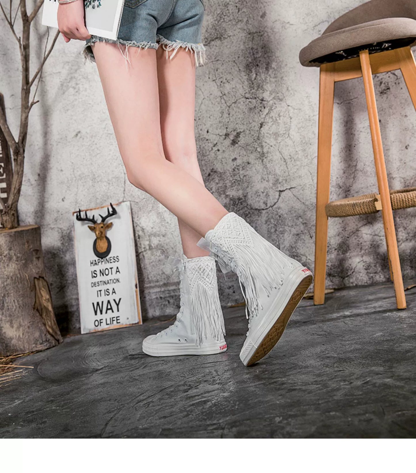 2024 New Arrival Knee Socks Canvas Shoes Casual Short Tube Tassel Zipper Dancing Shoes Canvas Boots Korean Style Women's Shoes Skate Shoes