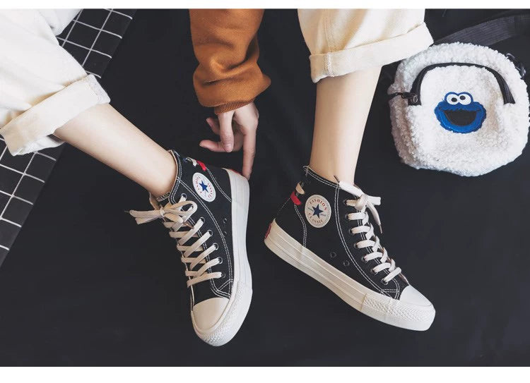 Women's High-Top Canvas Shoes 2024 New Arrival K-style Easiest for Match Retro Student Cloth Shoes Casual Flat Skateboard Shoes