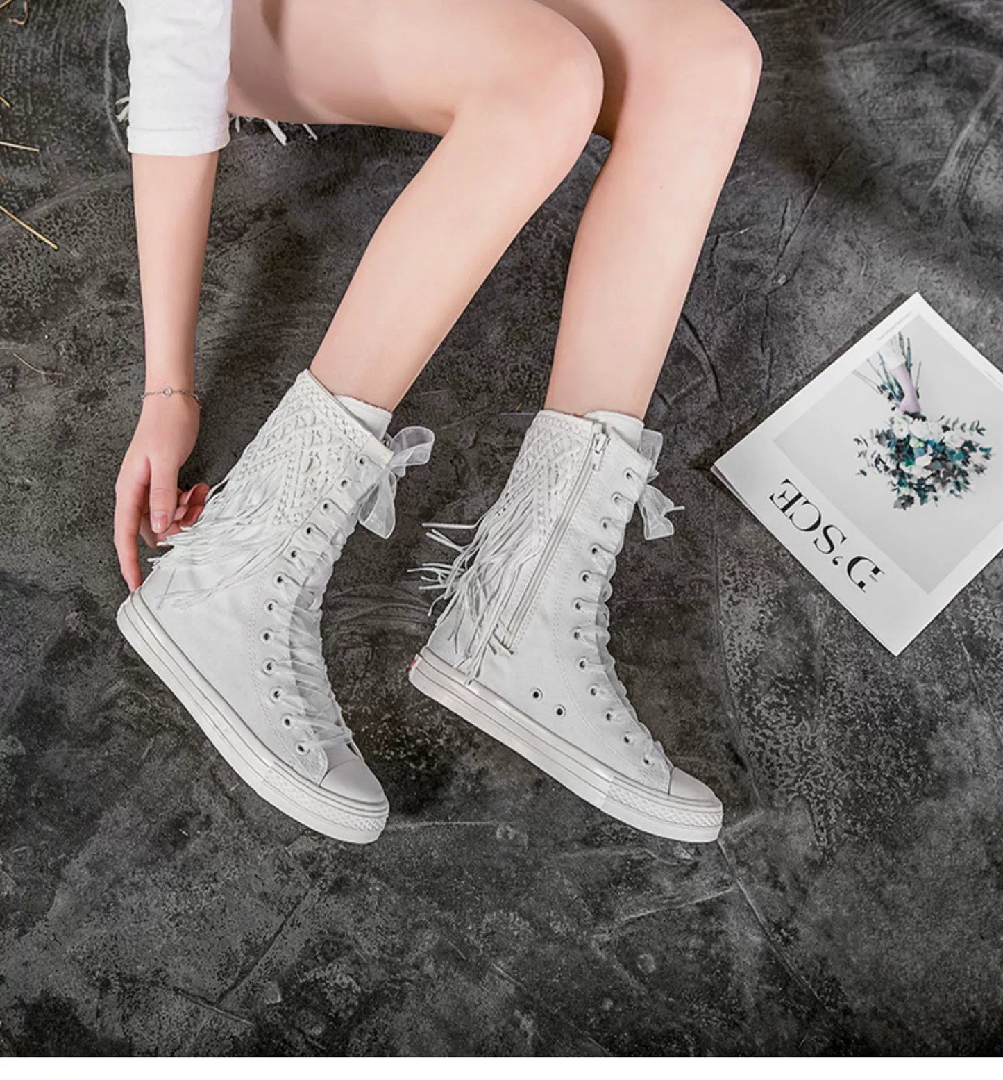 2024 New Arrival Knee Socks Canvas Shoes Casual Short Tube Tassel Zipper Dancing Shoes Canvas Boots Korean Style Women's Shoes Skate Shoes