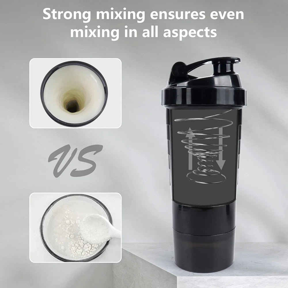 3 Layers Shaker Protein Bottle Powder Shake Cup Water Bottle Plastic Mixing Cup Body Building Exercise Bottle