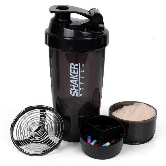 3 Layers Shaker Protein Bottle Powder Shake Cup Water Bottle Plastic Mixing Cup Body Building Exercise Bottle Protein Shaker