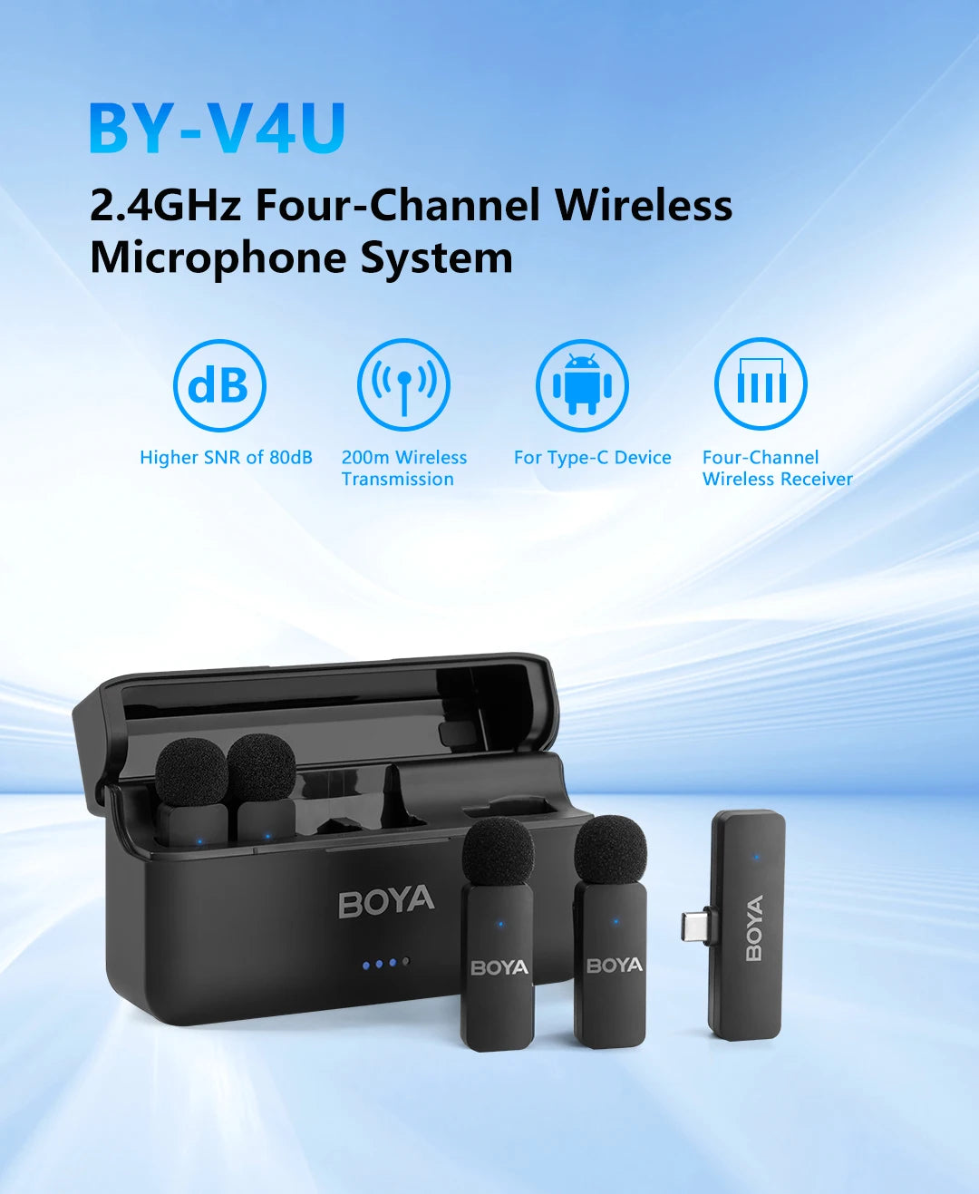 BOYA BY-V4U Wireless Lavalier Lapel Microphone for iPhone Android Phone PC YouTube Video Recording Vlog Live Streaming Interview