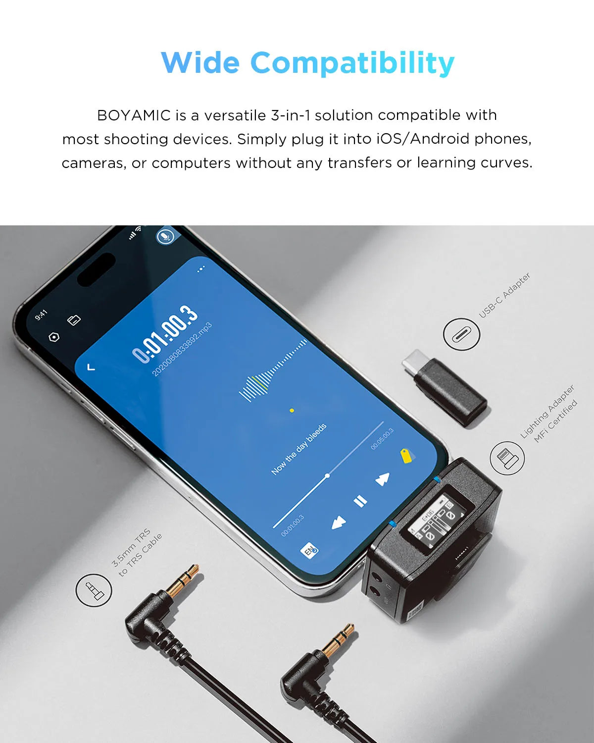 BOYA BOYAMIC Professional Wireless Lavalier Lapel Microphone for iPhone Android Camera Youtube Streaming Record Interview Vlogs