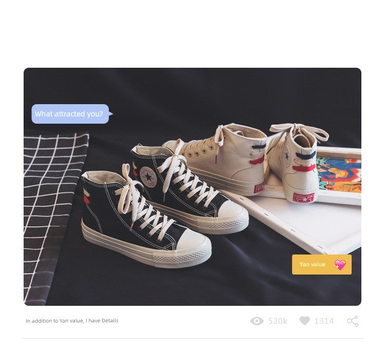 Women's High-Top Canvas Shoes 2024 New Arrival K-style Easiest for Match Retro Student Cloth Shoes Casual Flat Skateboard Shoes