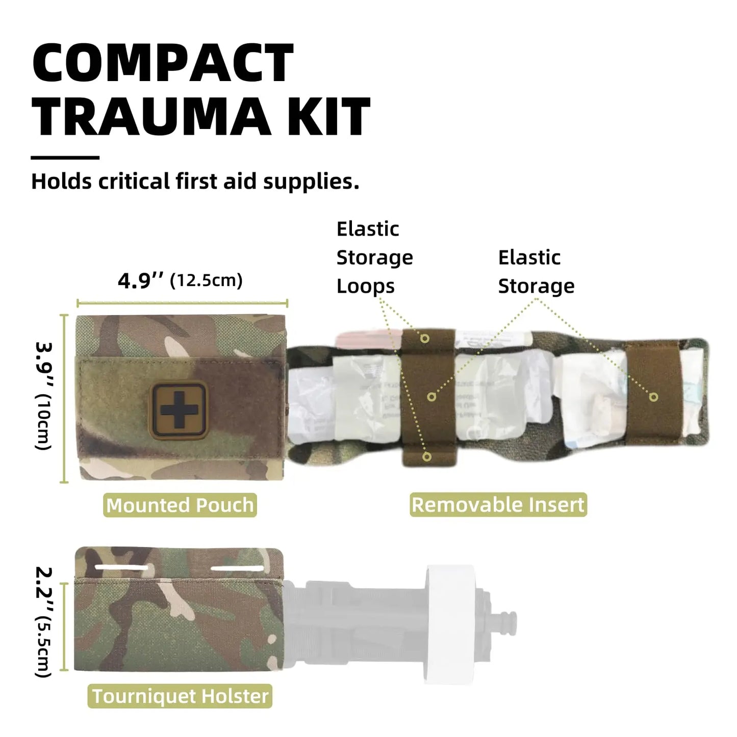 2-in-1 Micro Med Kit Medical Pouch, Tactical Mini First Aid IFAK Pouch with Tourniquet Holder, Empty Small Compact Medical Pouch