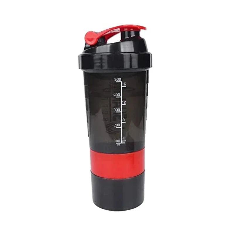 1pc Portable Protein Shaker Cup with Powder Storage Container 500ml Mixer Cup Gym Sport Water Bottles with Wire Whisk Ball